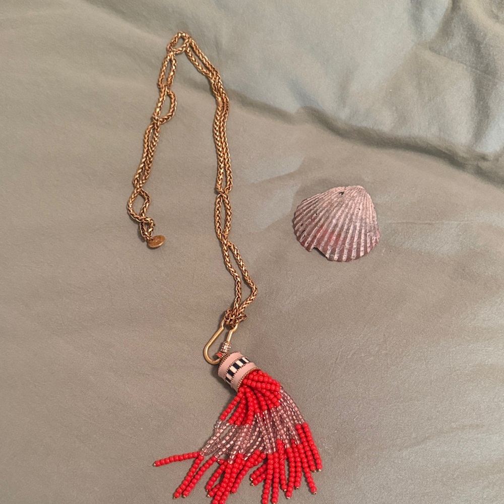 Stella & Dot Red and Gold Tassel Necklace